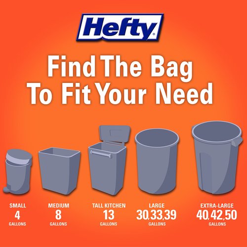 Hefty Ultra Strong Made with 50% Recovered Materials* Tall Kitchen Trash Bags, Gray, Clean Burst, 13 Gallon, 80 Count