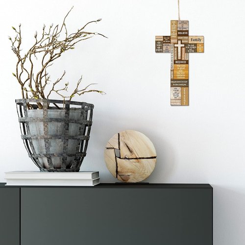 Jetec Christian Wooden Cross Wall Decor - Inspirational Easter Sign for Home | 10.6 x 6.1 Inch