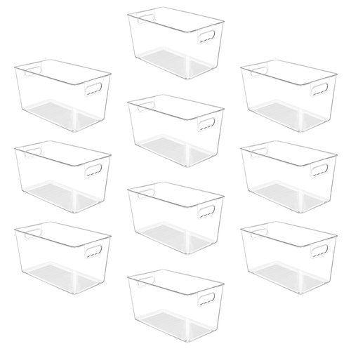 YIHONG 10 Pack Clear Pantry Organizer Bins, Plastic Containers with Handle for Kitchen,Freezer,Cabinet,Closet,Bathroom Under Sink Storage