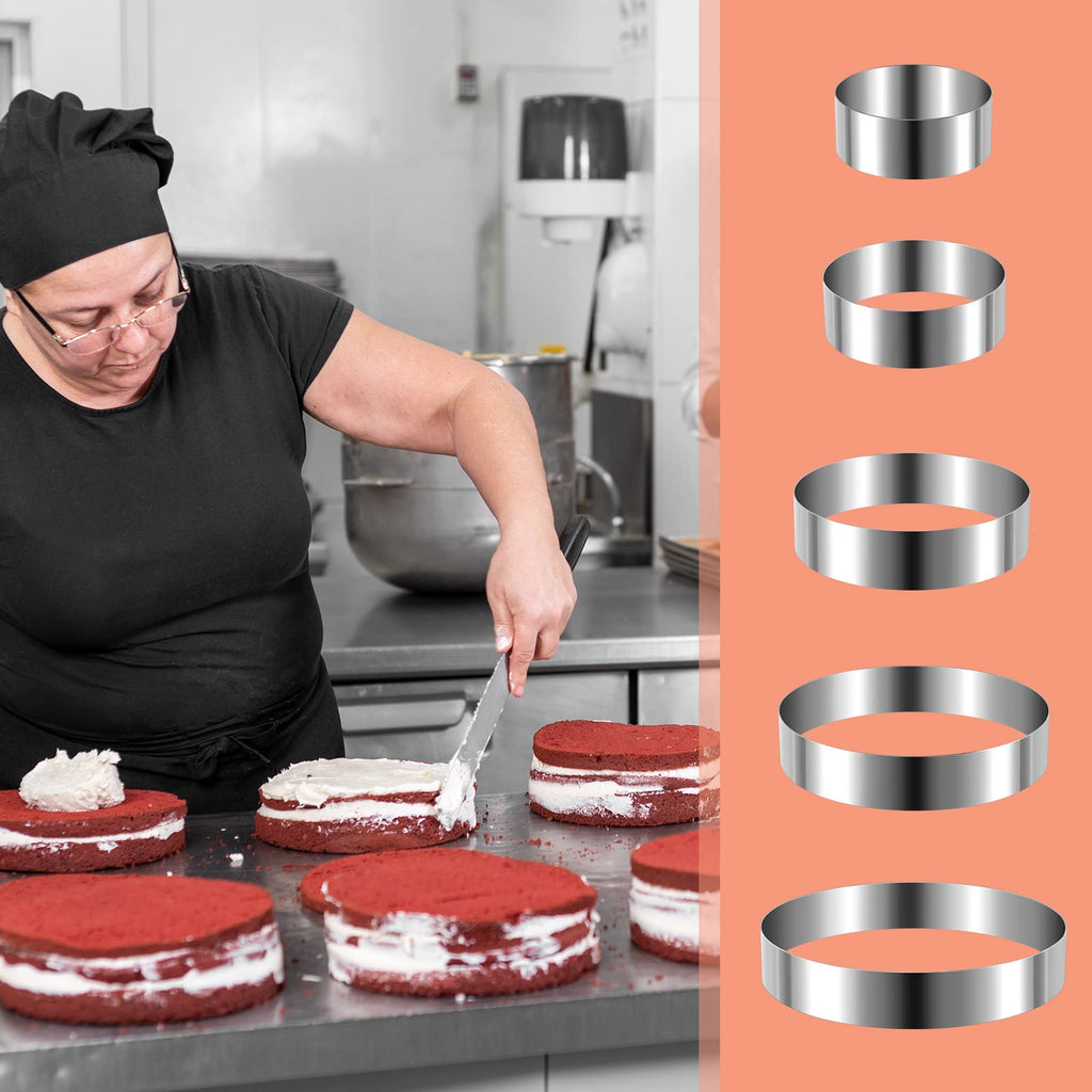 Eaasty 5 Pcs 4"–12" Round Cookie Cutter Set Cake Ring Biscuit Cutters Cake Mold Stainless Steel Pastry Ring for Baking Cakes Cookies Pancakes Mousse Tart Muffin(Circle,5 Sizes)