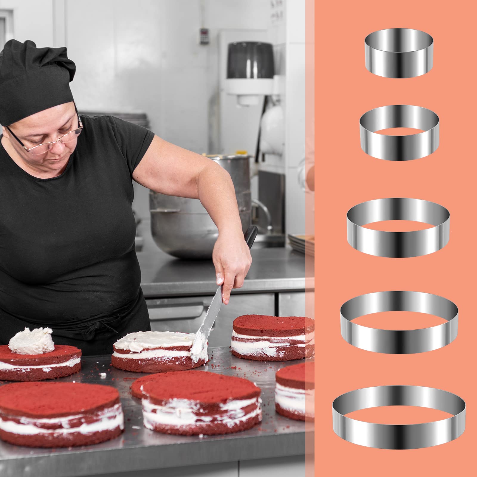 Eaasty 5 Pcs 4"–12" Round Cookie Cutter Set Cake Ring Biscuit Cutters Cake Mold Stainless Steel Pastry Ring for Baking Cakes Cookies Pancakes Mousse Tart Muffin(Circle,5 Sizes)
