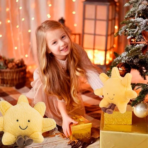 Cute Sun Plush Toy, Smiling Fun Filled Sun Pillow, 12" Yellow Sunshine Stuffed Animal, Sunshine Animal Pillow Soft Plush Toy for Children's Birthday Gift