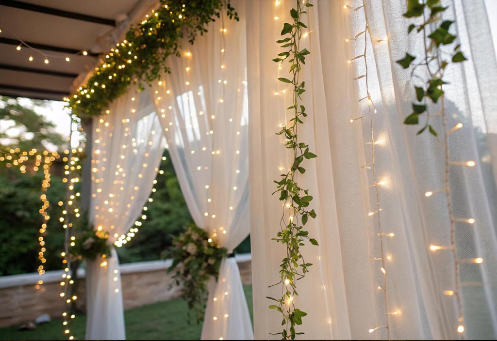 Solhice LED Curtain Lights - 20ft x 10ft Indoor/Outdoor Twinkle String Lights | Warm White Wedding Decor