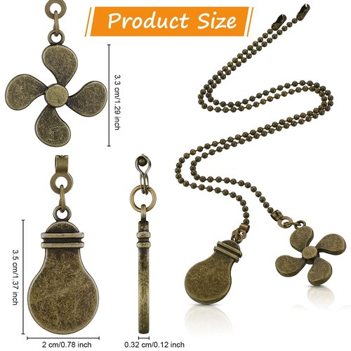 Dingion 8 Pieces Bronze Ceiling Fan Pull Chain Extension Bronze 12 Inch Ceiling Chain Star Moon Pendant Extender Ornament with Fan and Light Bulb Connector