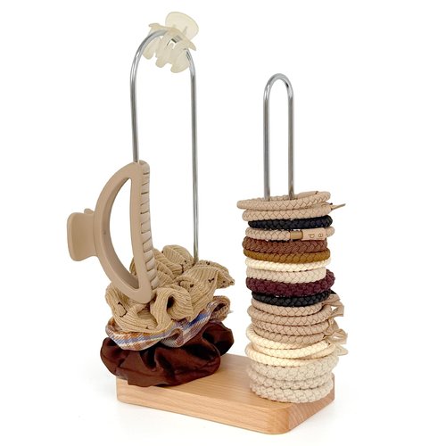 SCUNDA 2-Tier Hair Tie Organizer, Modern Scrunchies Storage Tower Holds 50-70 Hair Accessories, Claw Clip Holder, Fashion Countertop Display Stand for Women & Girls(Natural)