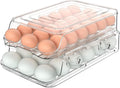 Skiennix Egg Holder - Foldable Automatic Rolling Container for Refrigerator | Large-Capacity, Clear Plastic (3 Dozen)