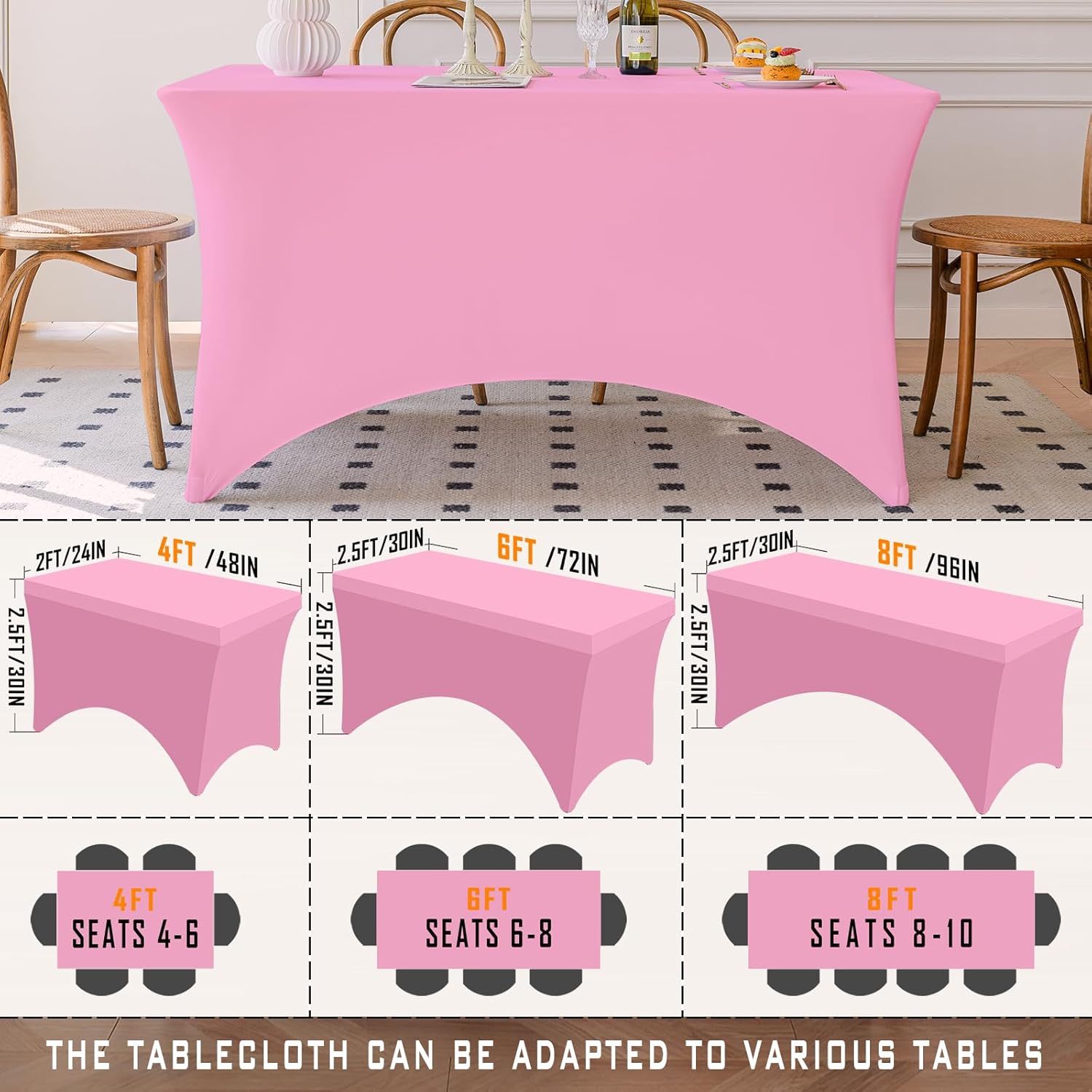 Skiennix Pink 4FT Spandex Tablecloth - Fitted, Washable & Wrinkle-Free for Events & Parties
