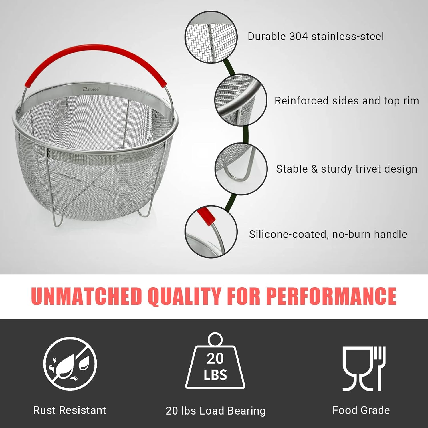 Salbree Steamer Basket - Stainless Steel Strainer for 3 Qt Instant Pot | Fits 6 Qt & 8 Qt Models