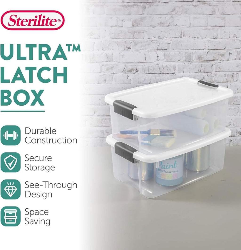 Sterilite 6-Pack Ultra Latching Storage Bins - Clear Plastic 18 Quart Organizing Containers for Home & Office