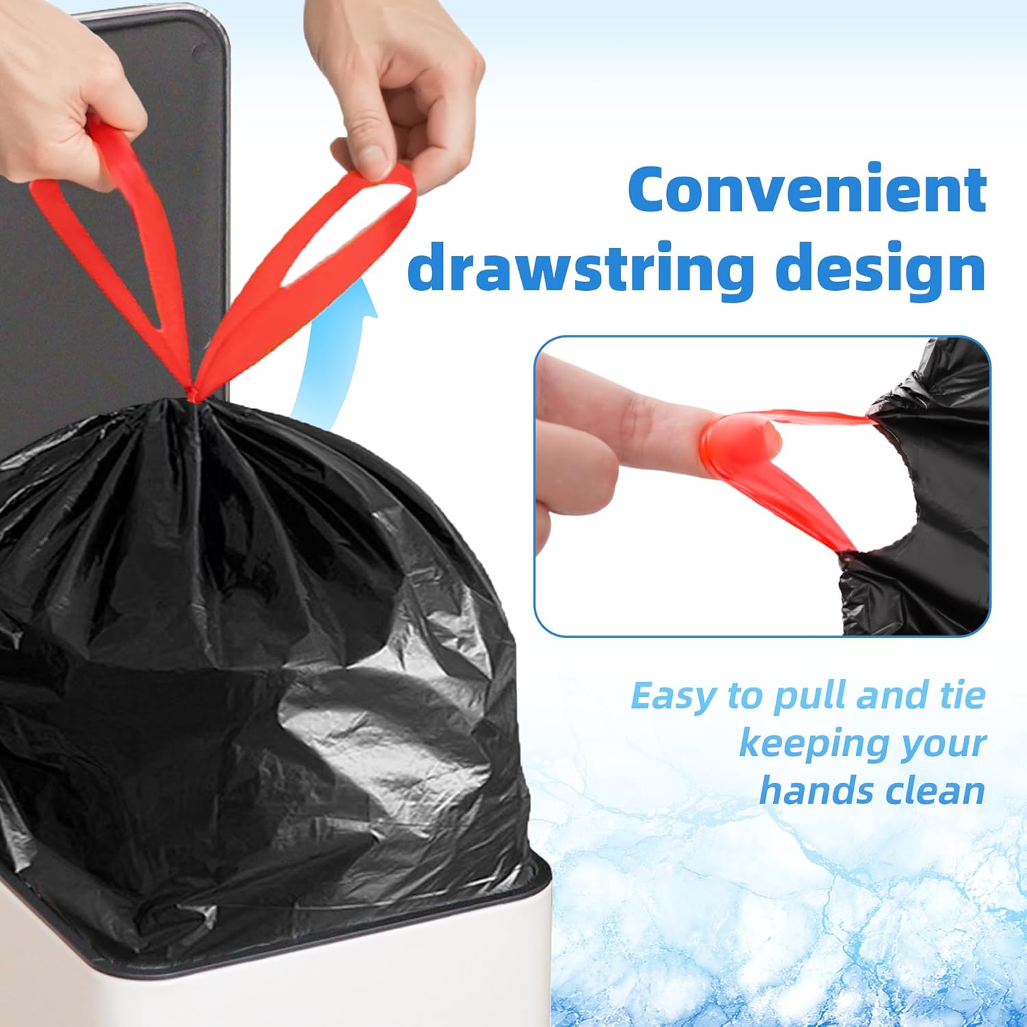 Skiennix Heavy-Duty Kitchen Trash Bags - Red Drawstring, Unscented, 20 Gallon, Pack of 20