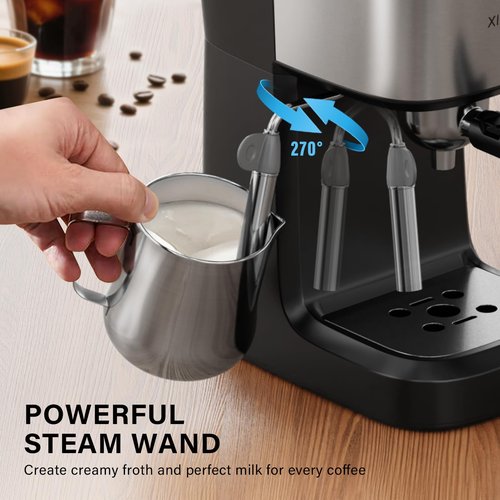 XIXUBX 6 Bar Espresso Machine, 800W Compact Coffee Maker with Stainless Steel Cup Warmer, Steam Milk Frother, Automatic Pressure Relief, Cappuccino & Latte Maker, Black, for Home and Office