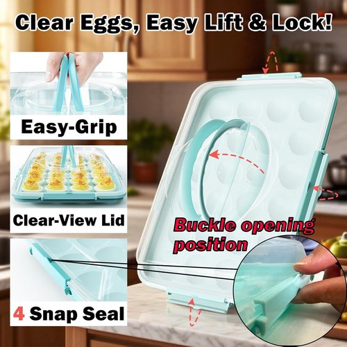 Deviled Egg Containers by [Brand Name] - 24 Count Reusable Storage Tray with Lid & Handle | Perfect for Parties & Holidays