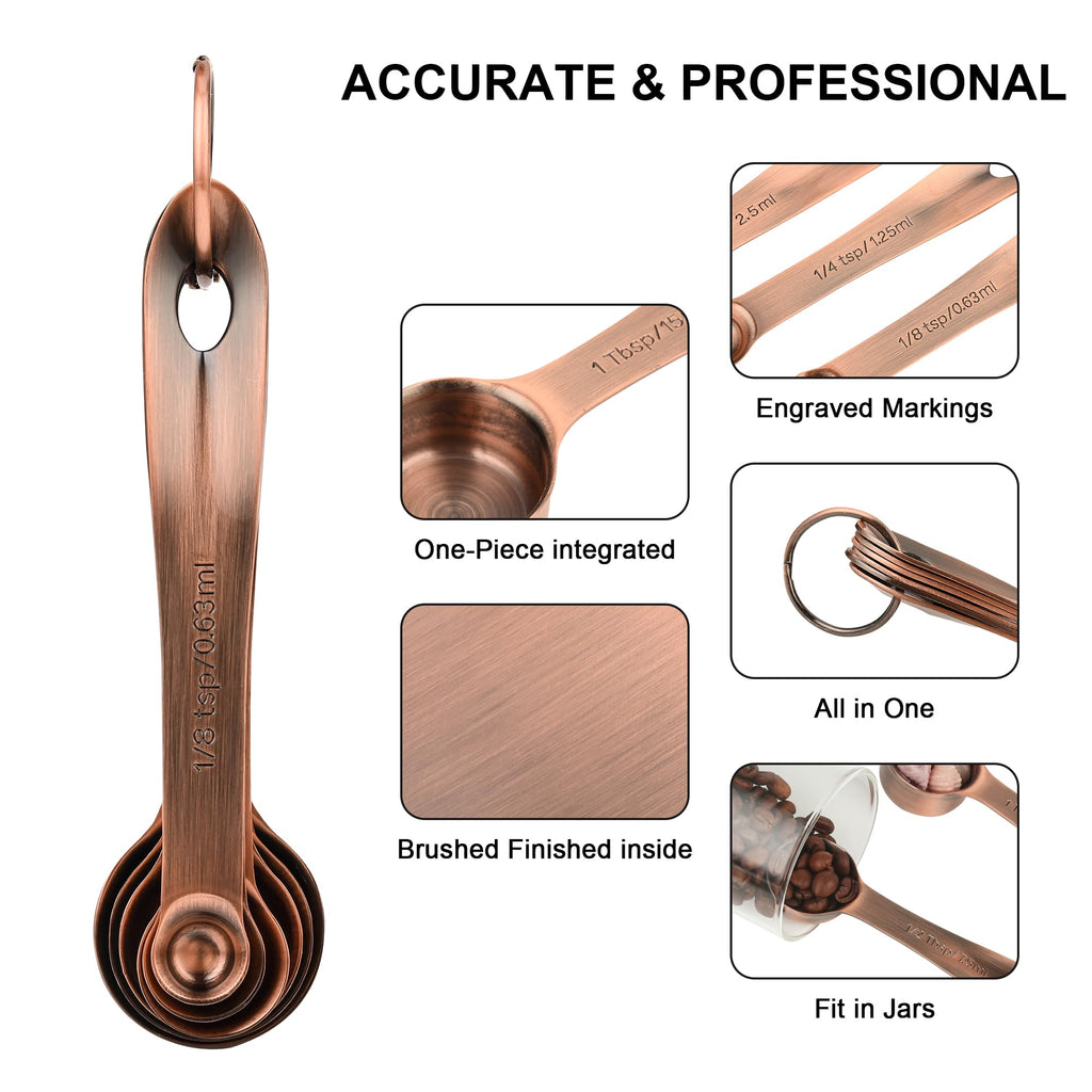 Viwehots Copper Measuring Cups and Spoons Set 16, Dry&Liquid Stainless Steel Measuring Cups and Spoons, 7 Metric&US Measing Cups & 6 Measuring Spoons & Measure Equivalents for Kitchen&Baking