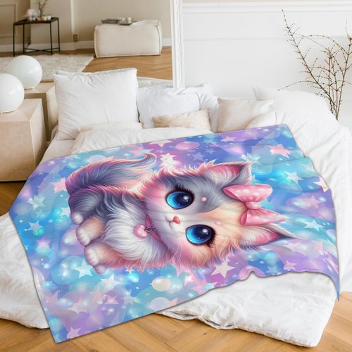 Kids Blankets Cute Cat Blanket for Girls 6-8 Gift for Daughter Granddaughter, Cozy Soft 50 x 40 Inches Lightweight Flannel Throws for Chair Travel Sofa Living Room