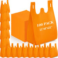 Windyun Large Grocery T-shirt Bags Bulk Reusable Non Woven Shopping Bag Foldable Gift Tote with Handle, 21x11x6 Inch(200 Pcs,Orange)