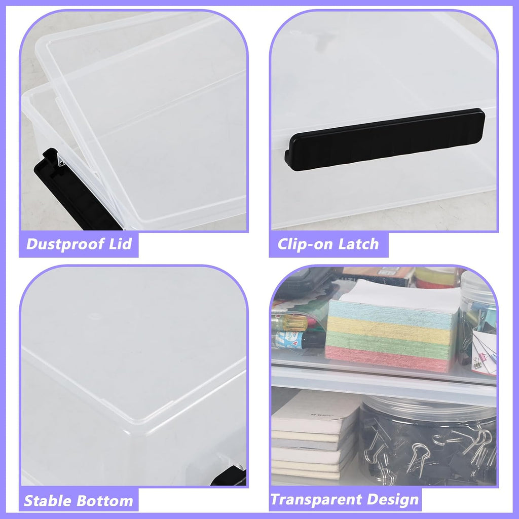 Wekioger Clear Flat Organizer Box - 6 Quart Plastic Storage Bins with Lids | 4 Pack