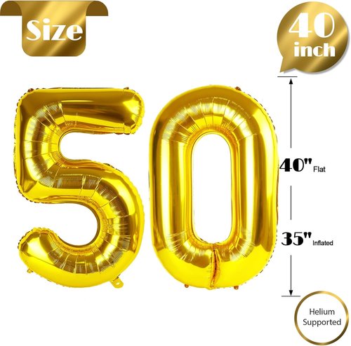 Gold Number 50 Balloon - 40 Inch 50th Birthday Decoration | Elegant Golden Party Supplies