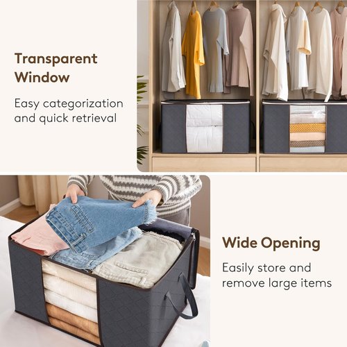 Lifewit 60L Clothes Storage Bins - 4 Pack Foldable Bags with Lids & Clear Window for Easy Organization