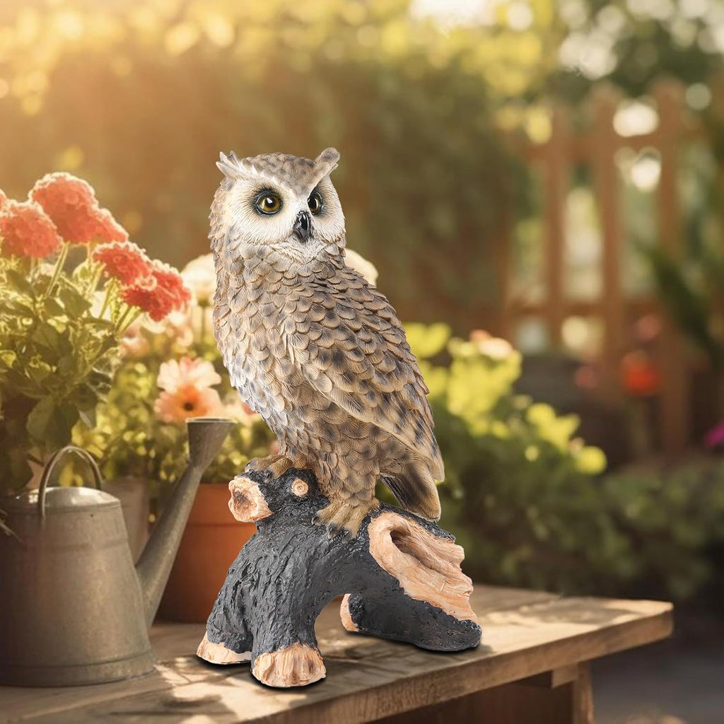 Skiennix Owl Garden Statue - Perching Forest Owl Resin Figurine for Indoor & Outdoor Decor | Yard & Patio Accent