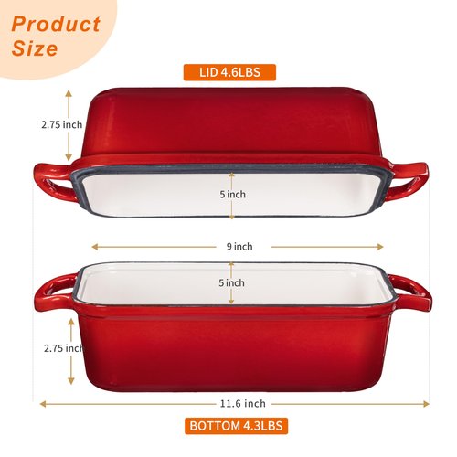 GRMImosa 2 in 1 Cast Iron Loaf Pan wiht Lid, Bread Loaf Pans for Baking Bread 9x5, Sourdough Bread Baking Pan for Homemade Bread, Meatloaf, Cherry