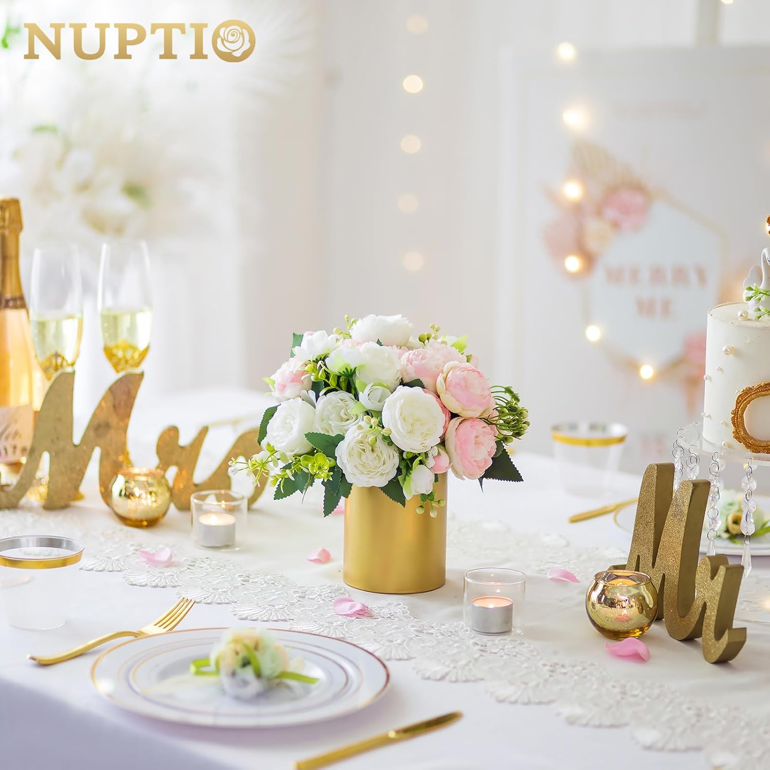 NUPTIO Gold Flower Vases - Elegant 5.1-Inch Metal Centerpieces for Wedding Table Decorations | Set of 6