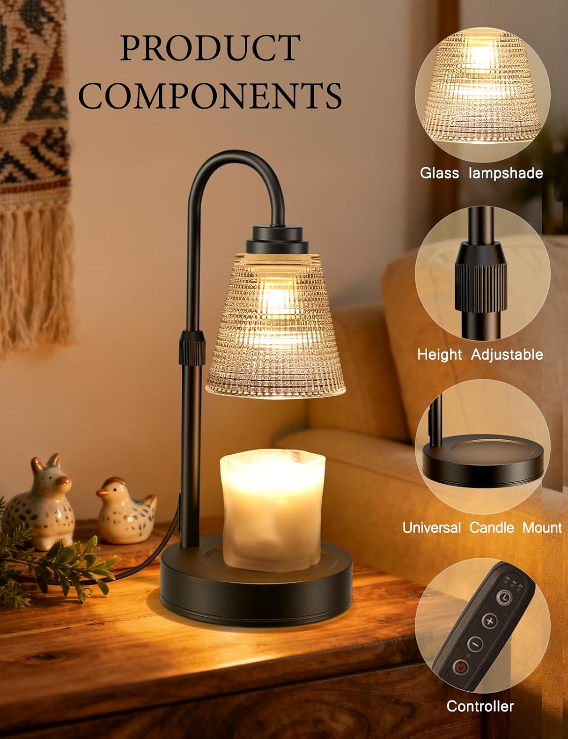 Skiennix Candle Warmer Lamp - Dimmable & Adjustable Height Wax Melts Warmer for Jar Candles | Home Decor Gift