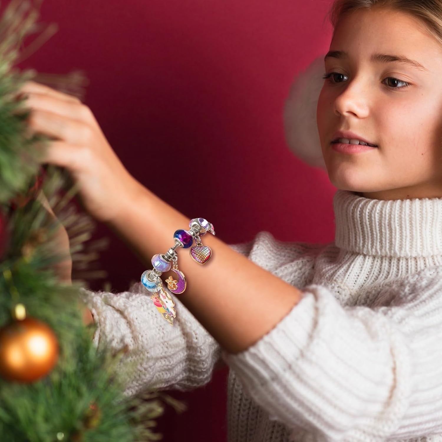 OuMuaMua Advent Calendar Charm Bracelets 2025 - 24 Days Christmas Countdown with DIY Mermaid & Unicorn Jewelry Kit for Girls & Women