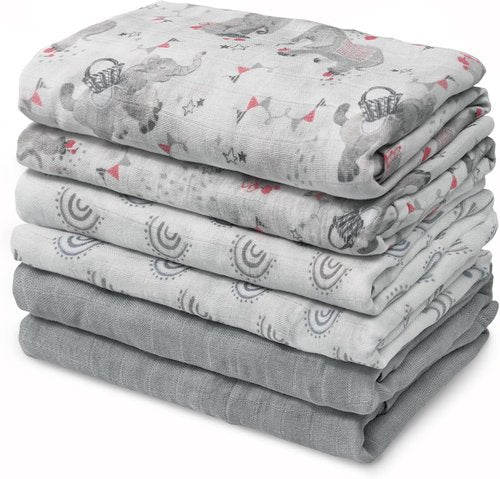 Graceful Muslin Baby Burp Cloths - Large 27 x 27 Inches, 6 Pack for Newborns in Elegant Colors