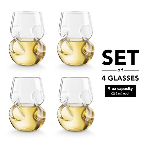 Final Touch Conundrum White Wine Glasses - Set of 4 Stemless Handcrafted Glasses - 9 oz Capacity - Sleek Curves for Comfortable Tasting - Dishwasher Safe (GG5008)