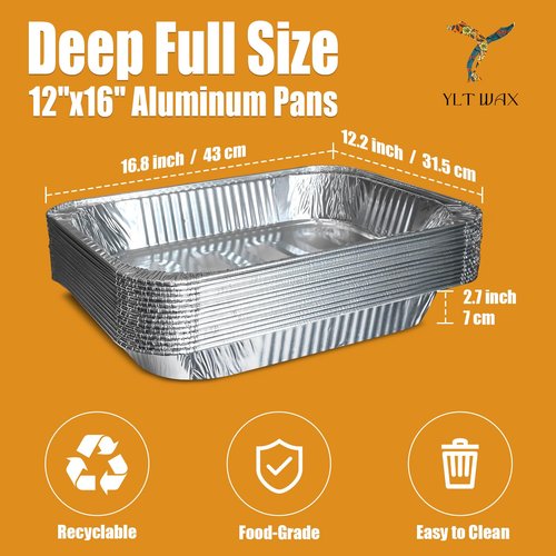 YLT WAX 12x16 Aluminum Foil Pans, 20 Pack Disposable Full Size Large Baking Pan for Roasting, Restaurants, Cooking, Heating, Buffets