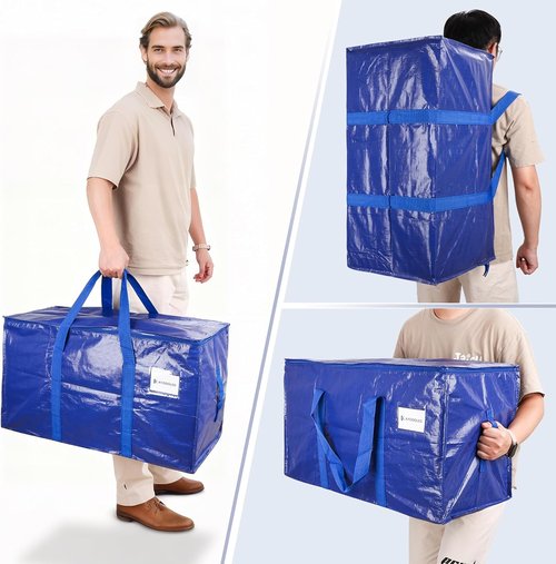 KYODOLED Heavy Duty Blue Moving Bags - 6 Pack Large Storage Totes with Strong Zipper & Comfortable Handles