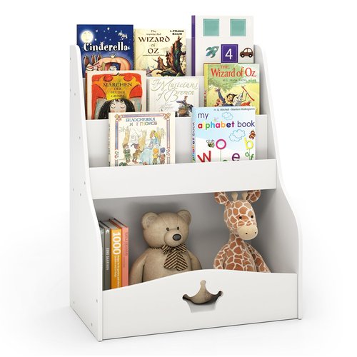 Costzon Kids Bookshelf and Toy Storage, 3-Tier Toddler Bookshelf with Large Storage Cubby, Toy Storage Organizers for Kids Room, Nursery, Playroom, Classroom (White)