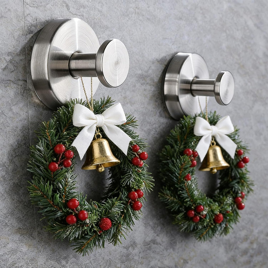 Skiennix Suction Cup Hooks - Upgraded Drill-Free Wreath Hangers for Glass & Doors | 2 Silver Holders