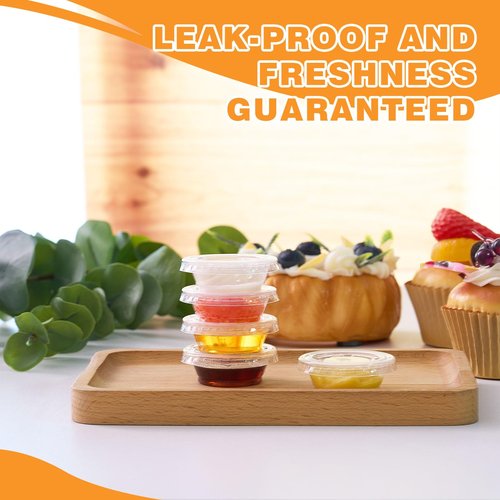 Maxdot 1000 Pack 0.5 oz Containers with Lids Plastic Portion Cups Bulk Mini Disposable Souffle Container Cup Sauce Condiment Leak Proof Shot Lunch Small Portion Box Travel Party Dinner Sauce Salad