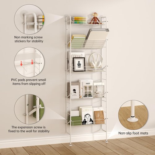 bukfen Narrow Spice Organizers, Slim Behind The Door Organizers,5-Tier Narrow Bathroom Shelf,Slim Corner Shelf,Space-Saving Multi Functional Storage,Spice Racks