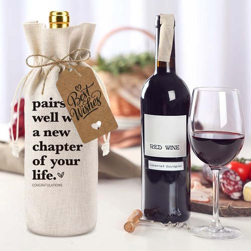 2Pc Funny New Chapter Wine Bag New Beginnings Gifts for Women Men Farewell Gifts for Friends Going Away Gifts for Coworkers Women Men Moving Away Gifts for Friends New Teacher Gifts