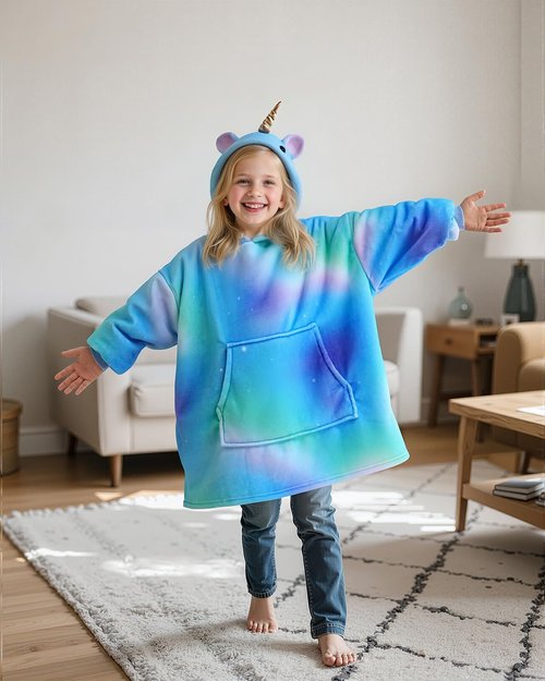 Yoofoss Kids Wearable Blanket Hoodie, Oversized Fleece Sherpa Sweatshirt Blanket with Pockets, Cozy Gift for 7-13Y Girls, Gradient Unicorn