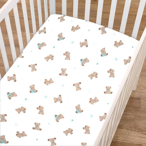 American Baby Company 100% Natural Cotton Fitted Mini Crib Sheet 38" x 24" - Soft & Breathable Small Nesting Portable Crib Sheet, Fits Pack N Play Mattresses, Bear, for Boys & Girls