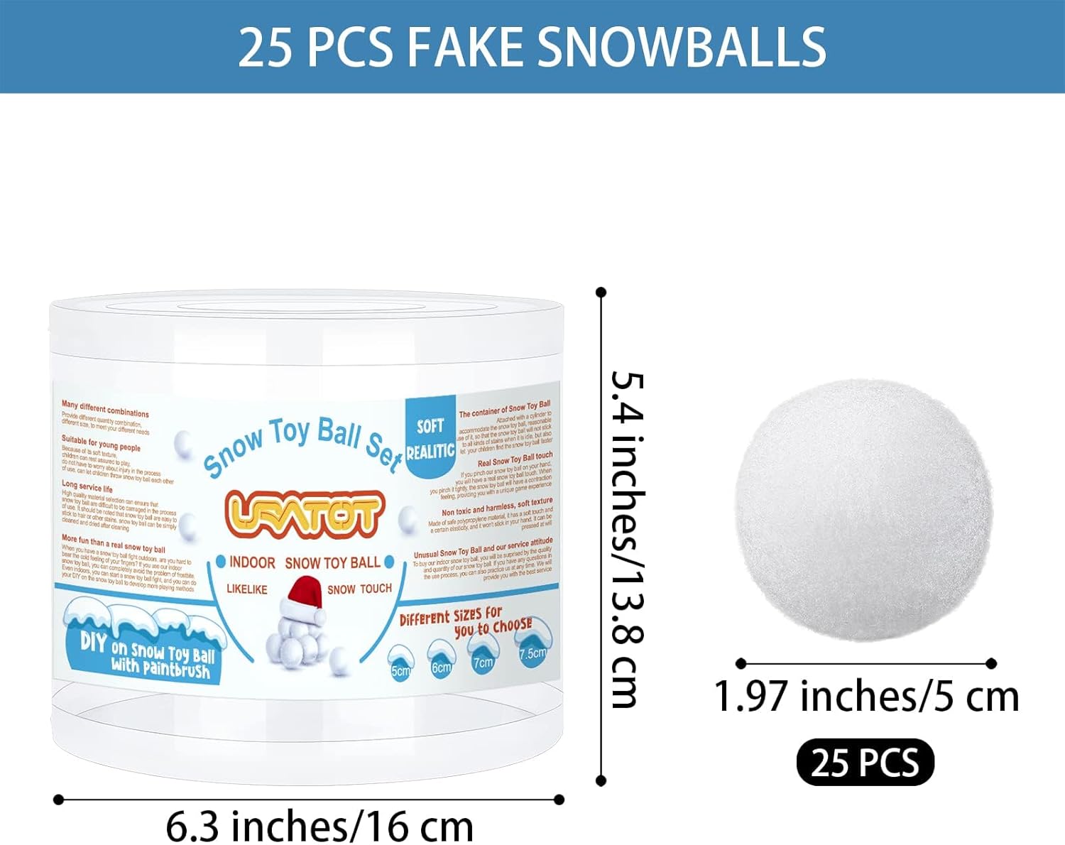 URATOT Snow Toy Balls - 25 Pack Soft Plush Fake Snowballs for Kids | Indoor Winter Fun