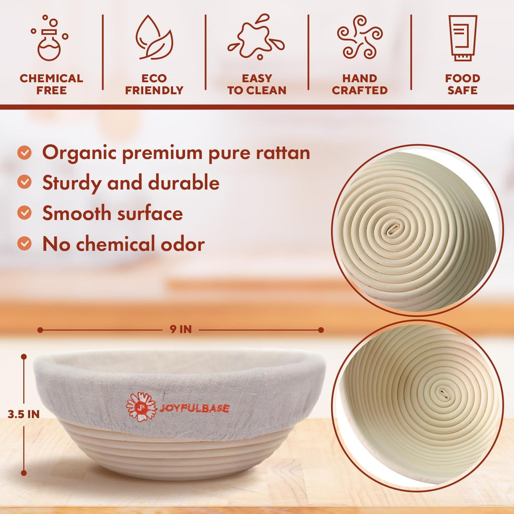 Banneton Bread Proofing Basket Set - 9-Inch Round Artisan Sourdough Baking Kit with Tools & Liners