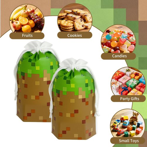 30PCS 7 x 10Inch Pixel Miner Favor Bags Pixel Themed Treat Goodie Bags for Birthday Party Supplies Video Game Party Candy Bag for Kids