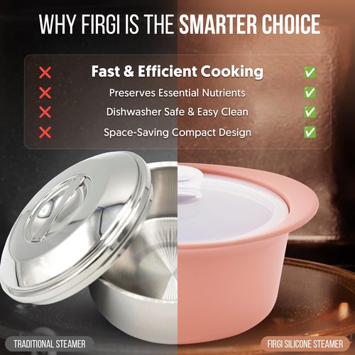 FIRGI 40oz Platinum Silicone Microwave Steamer Pot with Handle & Lid - Korean 100% Food-Grade Steamer Bowl, Heat-Resistant Cooker with Steam Holes, Easy Clean, Dishwasher Safe, Taupe Brown