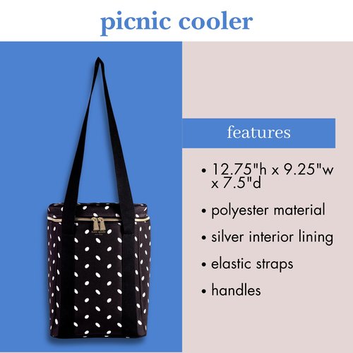 kate spade new york Wine Picnic Cooler Bag, Insulated Bag for Picnics, 4-Bottle Wine Tote, Large Capacity Soft Cooler (Almond Dot)