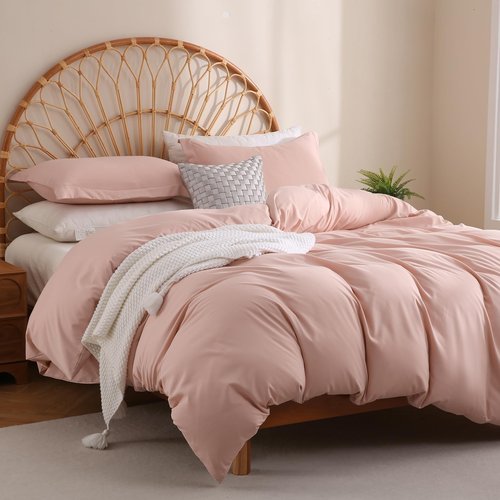 JSD Dusty Pink Duvet Cover Set Twin Size, 2 Piece Microfiber Kids Duvet Cover with Pillow Sham, Zipper Closure, Comforter Not Included