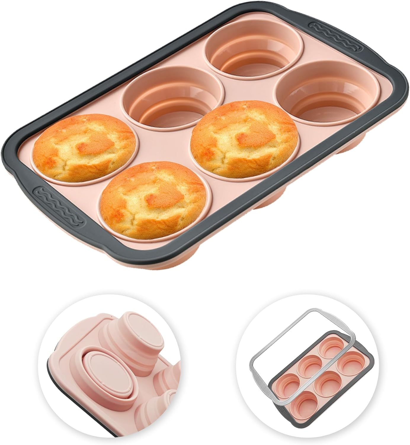 Skiennix Silicone Muffin Pan - Nonstick 6-Cup Baking Molds | BPA-Free, Easy to Clean, Pink