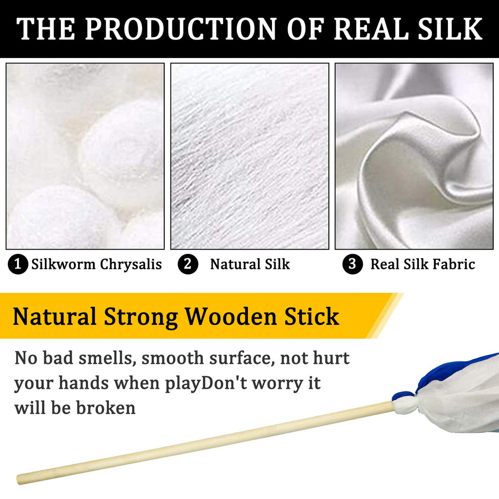 KIKIGOAL 16.4FT Dance Streamer Gymnastics Dance Ribbons Belly Dance Real Silk Ribbon Throw Streamer with Rod for Talent Shows, Artistic Dancing, Baton Twirling, Church Praise etc (Gradual Blue)