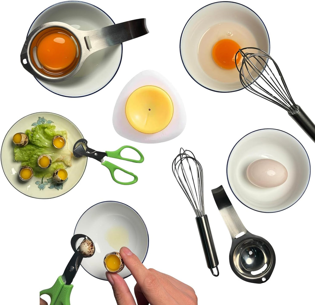 Skiennix Quail Egg Scissors Set - Stainless Steel Egg Yolk Separator & Cutter for Quick Breakfast Prep | 5-Piece Set