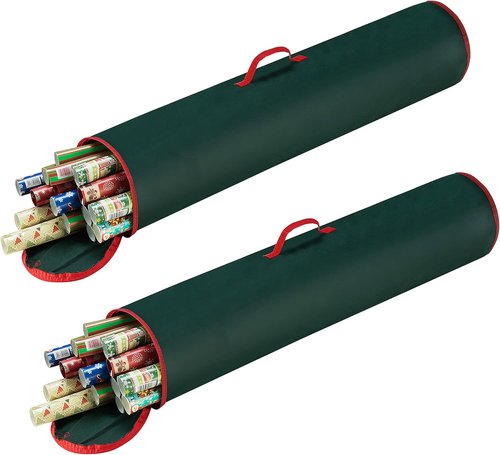 Elf Stor Wrapping Paper Storage Bag | Organize Up to 40” Rolls of Holiday Gift Wrap - Set of 2 (Green)
