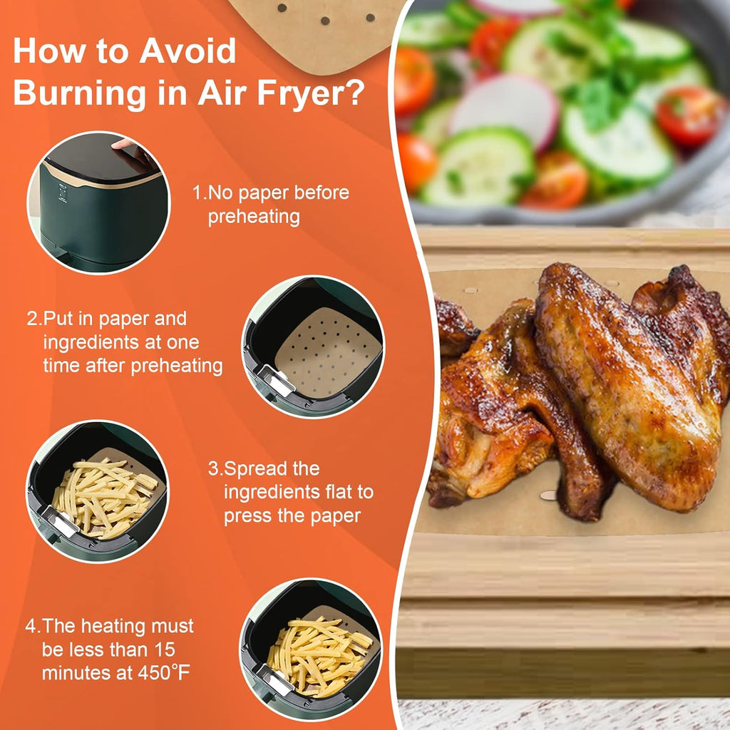 Numola 100 Pcs Air Fryer Liners - 9 Inch Perforated Parchment Paper for Non-Stick Baking & Steaming