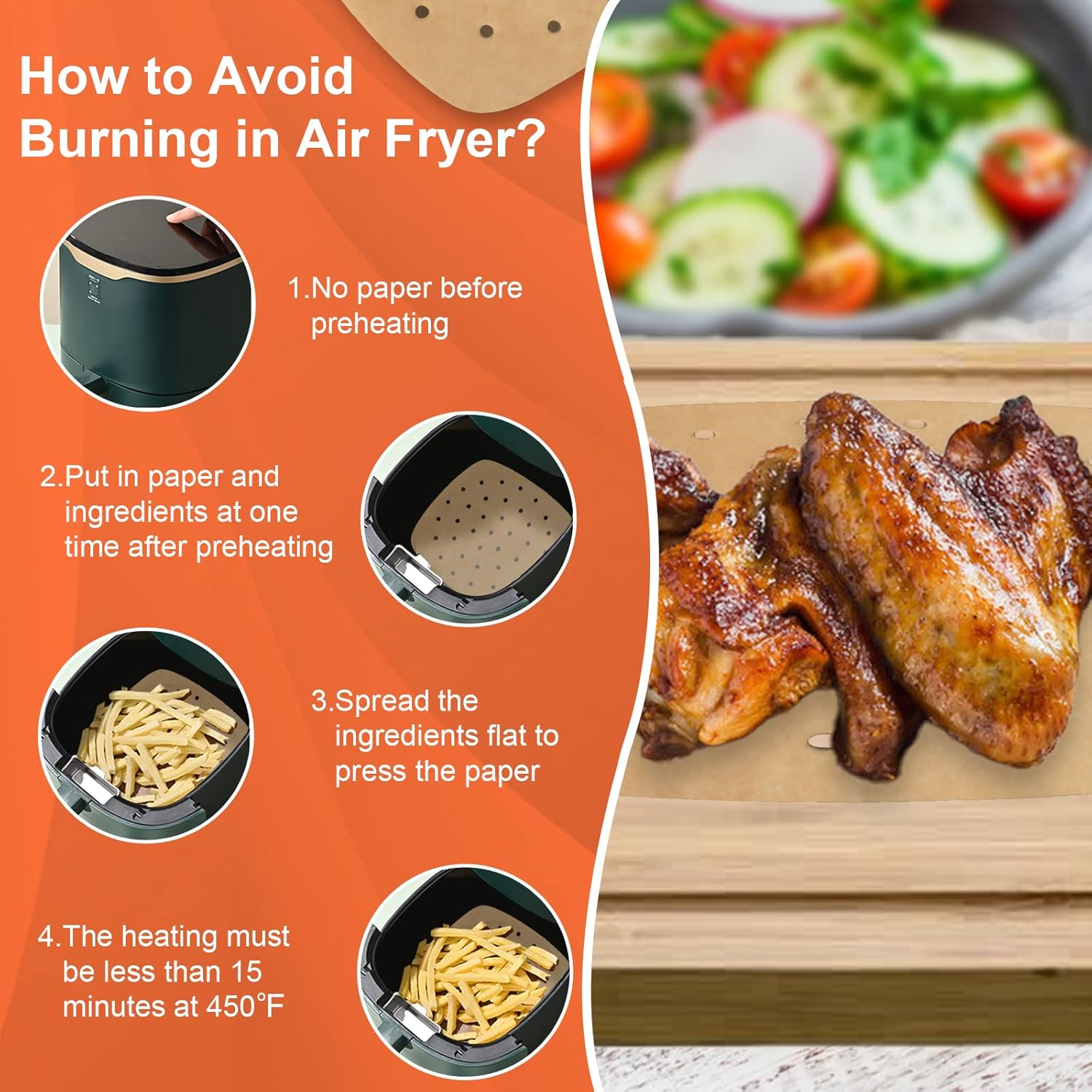 Numola 100 Pcs Air Fryer Liners - 9 Inch Perforated Parchment Paper for Non-Stick Baking & Steaming